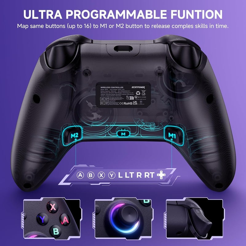 ECHTPower Store وحدة تحكم Switch 2، وحدة تحكم لاسلكية 2025 مع RGB/ماكرو/تحويل/تيربو/اهتزاز، وحدة تحكم بلوتوث بسعة 1000 مللي أمبير متوافقة مع Switch/Switch 2/PC/أندرويد/iOS - Image 5